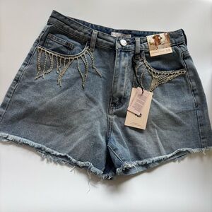 Sincerely Jules Blue Embellished Jean Shorts